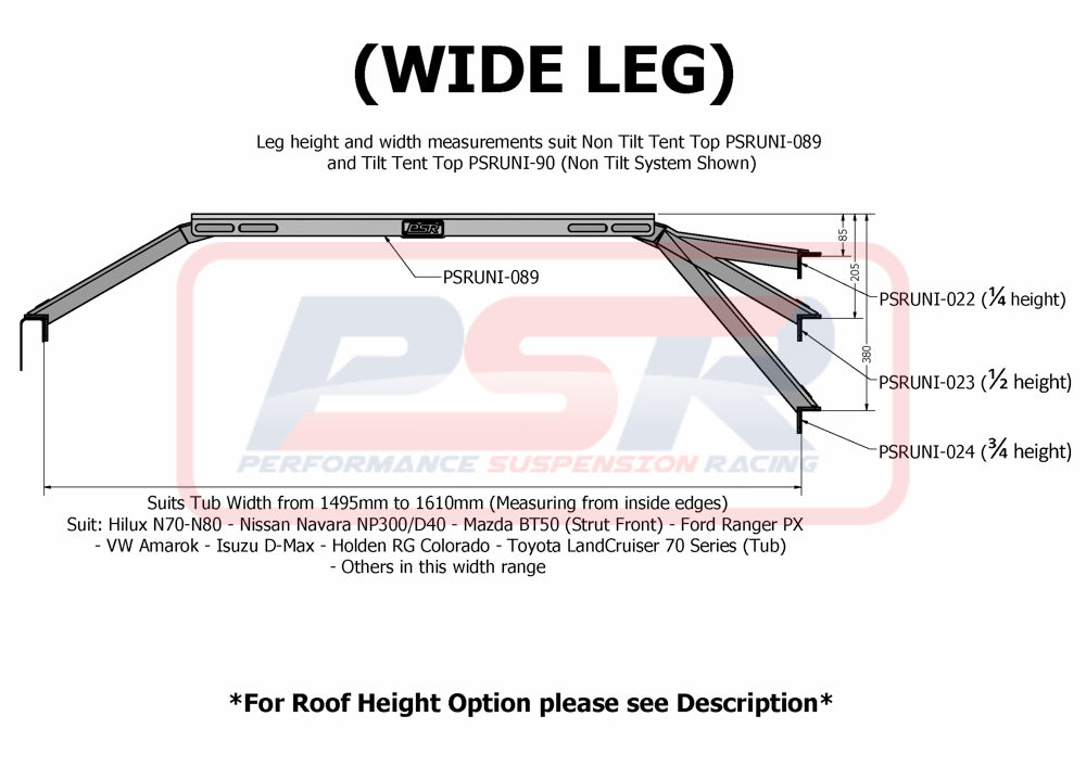 PSR Roof Top Tent NON Tilt Mounting Rail System (Baja Rack Style)