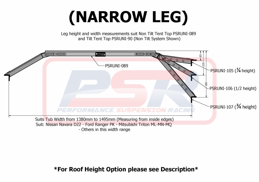 PSR Roof Top Tent NON Tilt Mounting Rail System (Baja Rack Style)