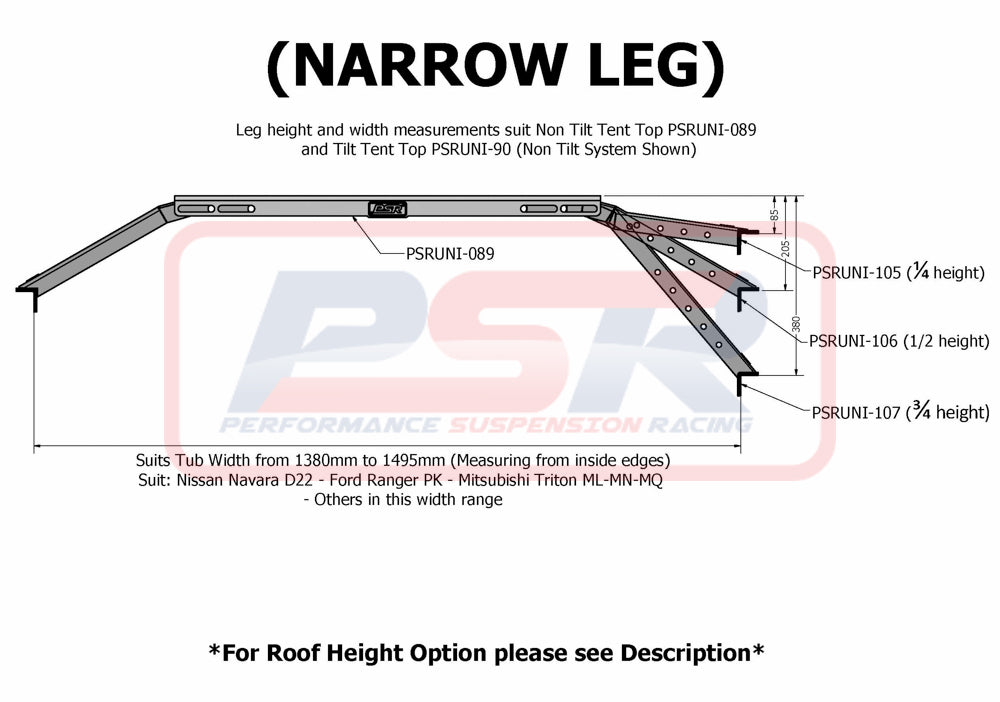 PSR Roof Top Tent Complete Tilt System (Full kit, Baja Rack Style)